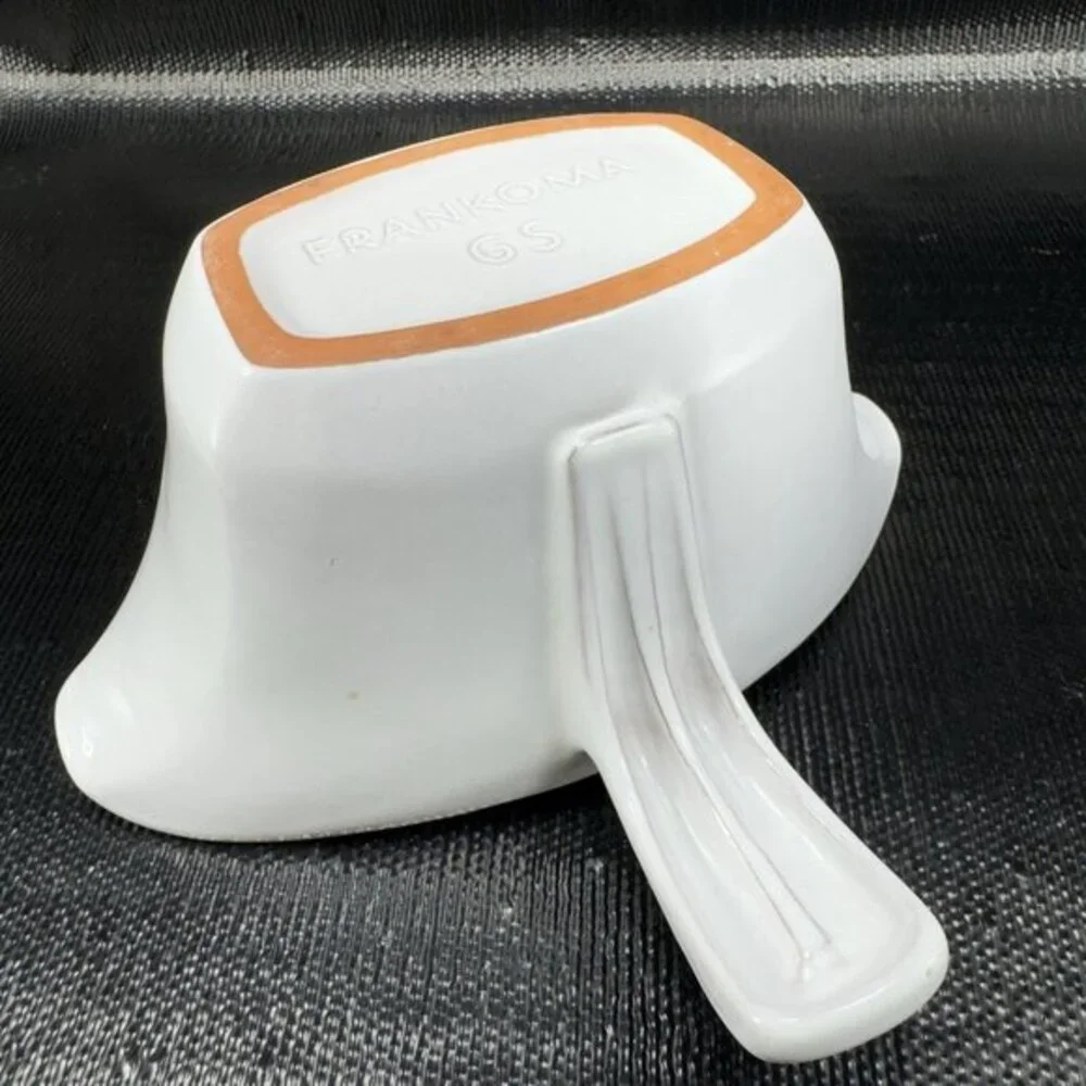 Vintage Frankoma‎ Double Sided Gravy Boat White Pottery Stoneware Container VTG